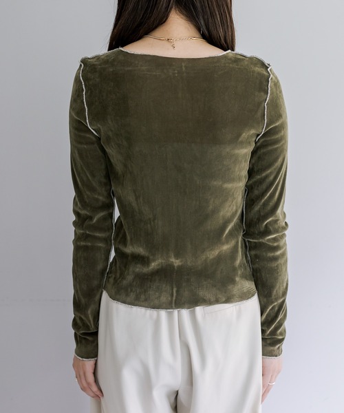 mystic（ミスティック）の「【4色展開】カットベロアプルオーバー（Tシャツ/カットソー・レディース・アイボリー/グレー/ブラック/オリーブ・FREE）」の15枚目の写真