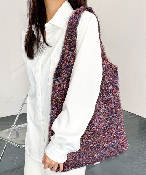 florist（フローリスト）の「ラメシャギーニットトートバッグ / A4収納可（トートバッグ・レディース・ワインレッド/シルバー/カラフル/ゴールド・FREE）」の4枚目の写真