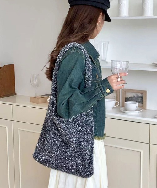 florist（フローリスト）の「ラメシャギーニットトートバッグ / A4収納可（トートバッグ・レディース・ワインレッド/シルバー/カラフル/ゴールド・FREE）」の3枚目の写真