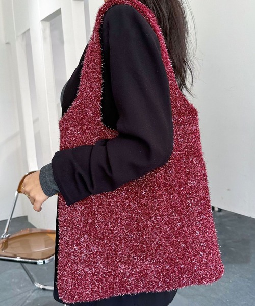 florist（フローリスト）の「ラメシャギーニットトートバッグ / A4収納可（トートバッグ・レディース・ワインレッド/シルバー/カラフル/ゴールド・FREE）」の2枚目の写真