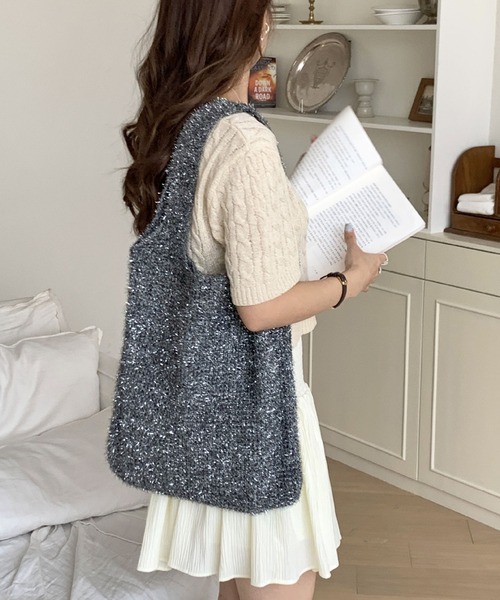 florist（フローリスト）の「ラメシャギーニットトートバッグ / A4収納可（トートバッグ・レディース・ワインレッド/シルバー/カラフル/ゴールド・FREE）」の7枚目の写真