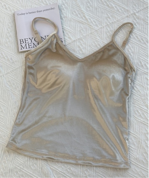 SETUP7（セットアップセブン）の「【SETUP7】カップ付きバッククロスサテンライクキャミソール KNF049（キャミソール・レディース・ブラック/グレー/カーキ/アイボリー・FREE）」の9枚目の写真