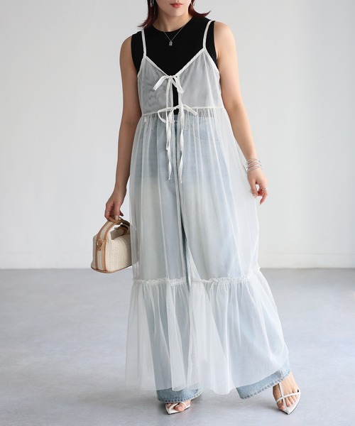 Riberry（リベリー）の「チュールキャミワンピース（ワンピース・レディース・アイボリー/ブラック/グレー・FREE）」の4枚目の写真