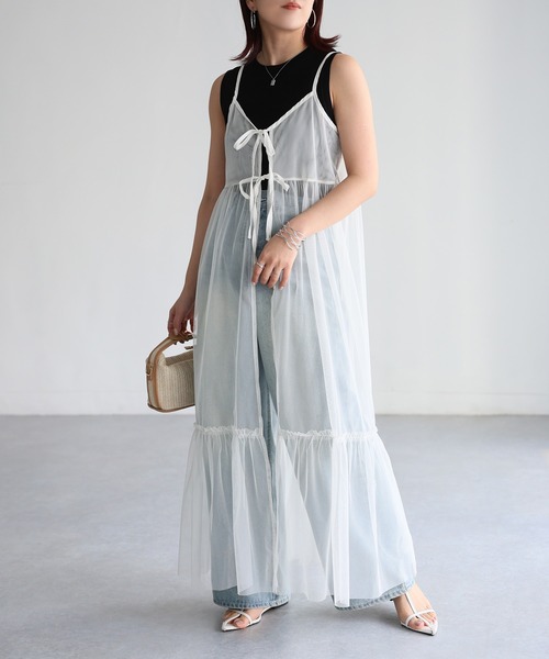 Riberry（リベリー）の「チュールキャミワンピース（ワンピース・レディース・アイボリー/ブラック/グレー・FREE）」の5枚目の写真