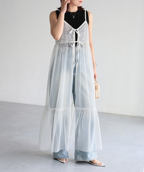 Riberry（リベリー）の「チュールキャミワンピース（ワンピース・レディース・アイボリー/ブラック/グレー・FREE）」の12枚目の写真