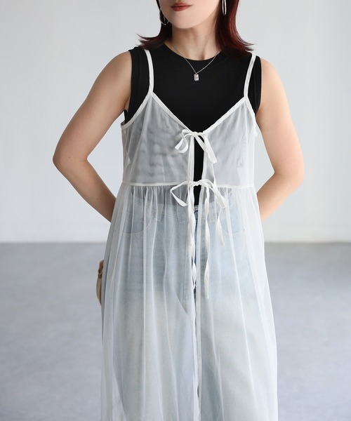 Riberry（リベリー）の「チュールキャミワンピース（ワンピース・レディース・アイボリー/ブラック/グレー・FREE）」の6枚目の写真