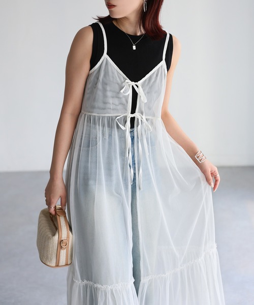 Riberry（リベリー）の「チュールキャミワンピース（ワンピース・レディース・アイボリー/ブラック/グレー・FREE）」の10枚目の写真