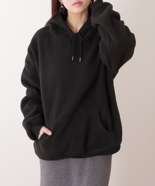 Lace Ladies（レースレディース）の「オーバー サイズ フーデット ボア パーカー（パーカー・レディース・ピンク/ブラック/ベージュ/ブルー/ホワイト・M/XL）」の6枚目の写真