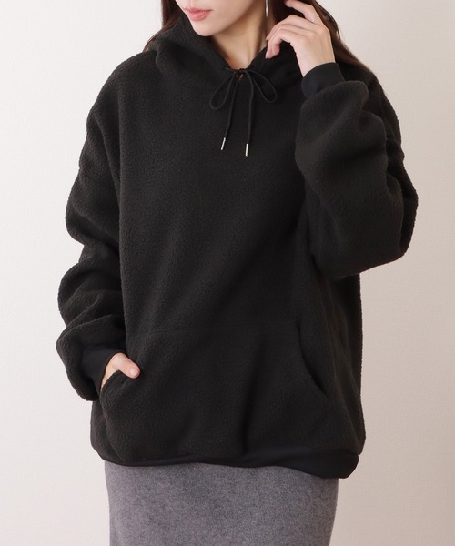 Lace Ladies（レースレディース）の「オーバー サイズ フーデット ボア パーカー（パーカー・レディース・ピンク/ブラック/ベージュ/ブルー/ホワイト・M/XL）」の9枚目の写真
