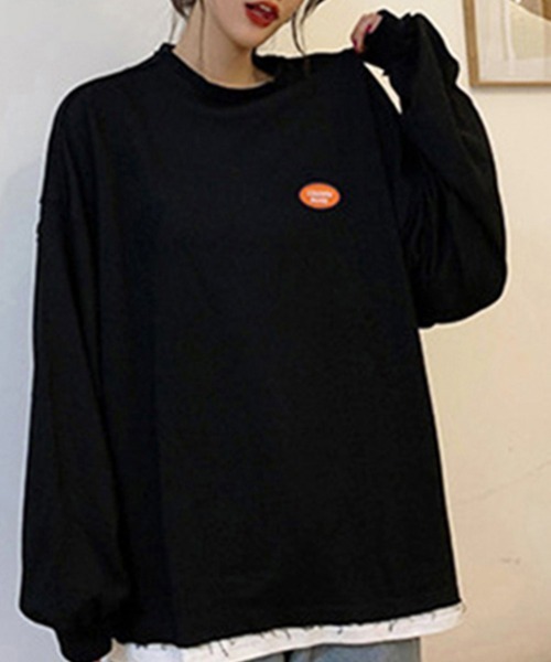【MIDAS 】長袖 ブラック カットソー 　サイズ1重ね着風 セール】Tシャツレディース 重ね着風 ロンt長袖（Tシャツ