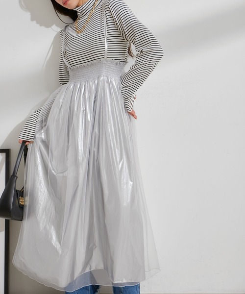 VIS（ビス）の「【2WAY】メタリック重ねチュールワンピース【洗える】（ワンピース・レディース・グレー/その他1・FREE）」の2枚目の写真