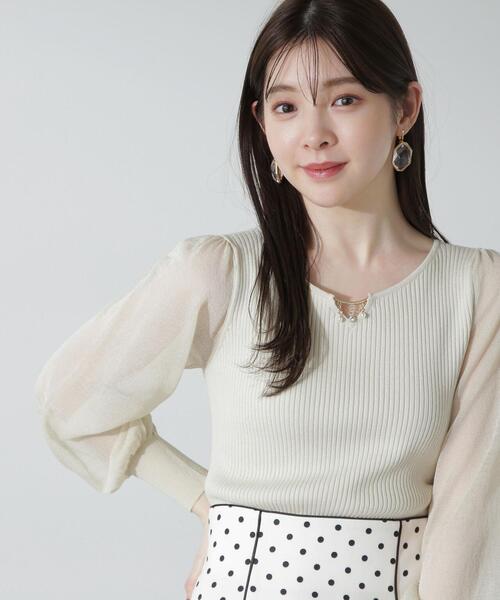 PROPORTION BODY DRESSING（プロポーションボディドレッシング）の「パールモチーフシアースリーブリブニット / 1214170106（ニット/セーター・レディース・ダークグレー/ホワイト系その他/イエロー・MEDIUM/SMALL）」の3枚目の写真