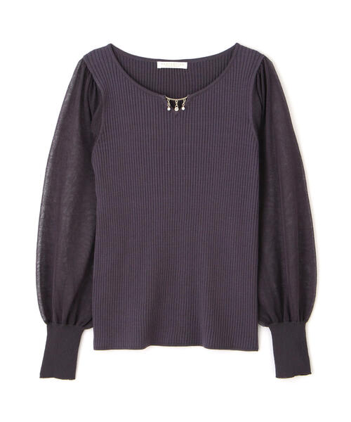 PROPORTION BODY DRESSING（プロポーションボディドレッシング）の「パールモチーフシアースリーブリブニット / 1214170106（ニット/セーター・レディース・ダークグレー/ホワイト系その他/イエロー・MEDIUM/SMALL）」の4枚目の写真