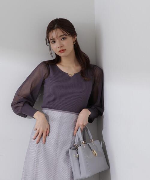 PROPORTION BODY DRESSING（プロポーションボディドレッシング）の「パールモチーフシアースリーブリブニット / 1214170106（ニット/セーター・レディース・ダークグレー/ホワイト系その他/イエロー・MEDIUM/SMALL）」の5枚目の写真