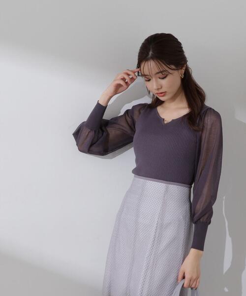 PROPORTION BODY DRESSING（プロポーションボディドレッシング）の「パールモチーフシアースリーブリブニット / 1214170106（ニット/セーター・レディース・ダークグレー/ホワイト系その他/イエロー・MEDIUM/SMALL）」の6枚目の写真