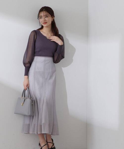 PROPORTION BODY DRESSING（プロポーションボディドレッシング）の「パールモチーフシアースリーブリブニット / 1214170106（ニット/セーター・レディース・ダークグレー/ホワイト系その他/イエロー・MEDIUM/SMALL）」の7枚目の写真