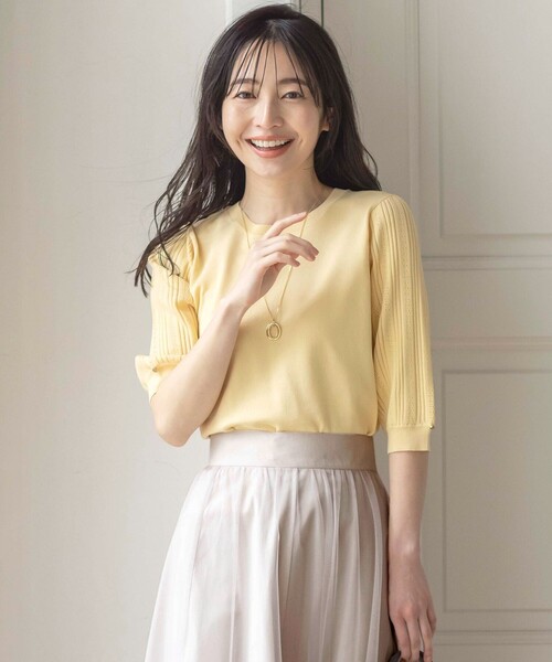 ANY SIS（エニィスィス）の「【接触冷感 ・UVケア】シアースリーブ ニット（ニット/セーター・レディース・ホワイト系/スカイブルー系/オレンジ系/ライトイエロー系/ダークグリーン系/ブラック系・4）」の6枚目の写真