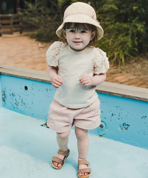 BRANSHES（ブランシェス）の「【爽パン / 綿100％】無地/NEW花柄/ひまわり柄/レモン柄パナマ織りショートパンツ（その他パンツ・キッズ・アイボリー/ピンク/サックスブルー/オフホワイト/イエロー/ブラック・130/140/150/160/90/100/110/120）」の7枚目の写真