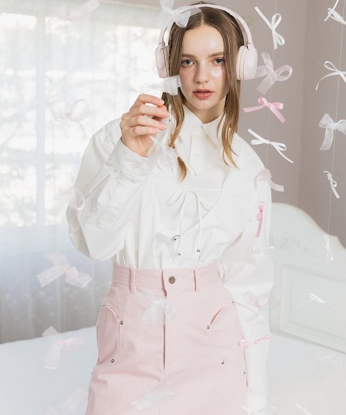 lilLilly（リルリリー）の「ハートステッチデニムミニスカート（デニムスカート・レディース・ホワイト/ピンク/グレー・MEDIUM/SMALL）」の4枚目の写真