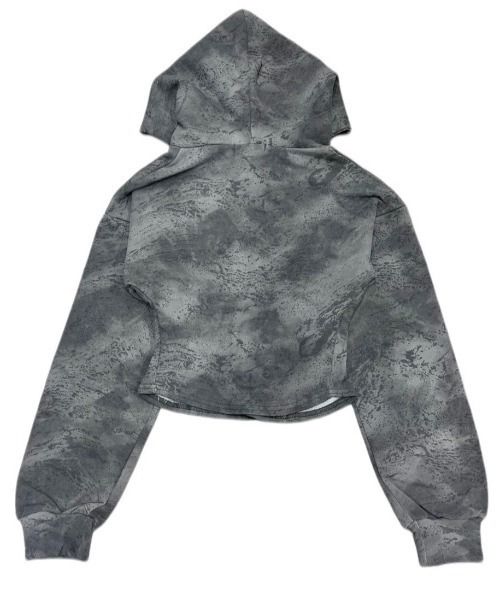 XU(エックスユー)の「ストリートファッション XU エックスユー tie-dye corset hoodie コルセット フーディ パーカー ピグメントパーカー ロゴパーカー 短丈フーディ ショート丈パーカー クロップド 韓国ストリート 韓国ファッション(パーカー・レディース・グレー/ブルー・ONE SIZE)」の4枚目の写真