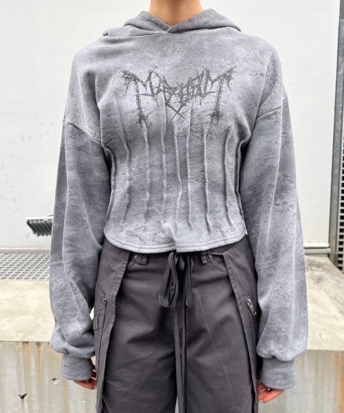 XU(エックスユー)の「ストリートファッション XU エックスユー tie-dye corset hoodie コルセット フーディ パーカー ピグメントパーカー ロゴパーカー 短丈フーディ ショート丈パーカー クロップド 韓国ストリート 韓国ファッション(パーカー・レディース・グレー/ブルー・ONE SIZE)」の13枚目の写真