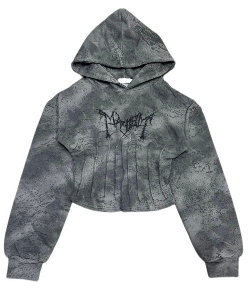 XU(エックスユー)の「ストリートファッション XU エックスユー tie-dye corset hoodie コルセット フーディ パーカー ピグメントパーカー ロゴパーカー 短丈フーディ ショート丈パーカー クロップド 韓国ストリート 韓国ファッション(パーカー・レディース・グレー/ブルー・ONE SIZE)」の17枚目の写真
