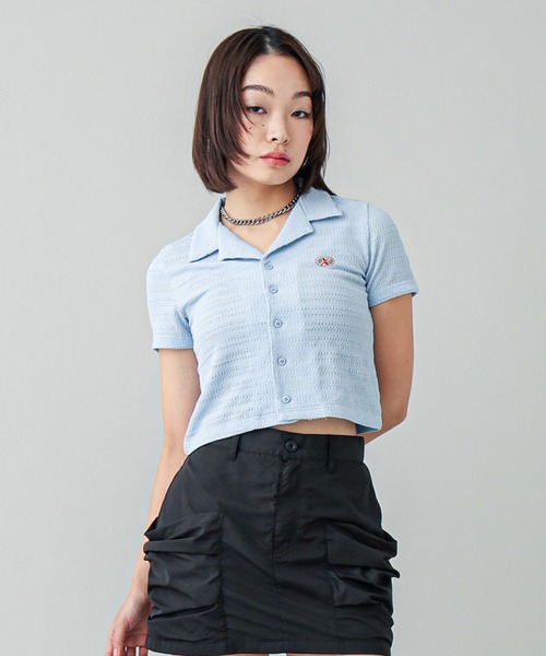 X-girl(エックスガール)の「OPEN COLLAR COMPACT SHIRT(シャツ/ブラウス・レディース・ブラック/ライトブルー/ホワイト・S/M)」の3枚目の写真