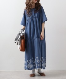 Abanicos コンフォートギャザー　エンブロイダリーワンピース