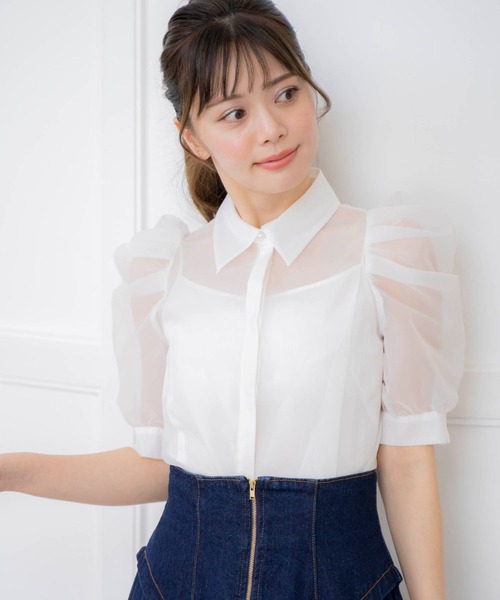 NOELA(ノエラ)の「シアーパワショルシャツ(シャツ/ブラウス・レディース・ピンク/ブラック/オフホワイト・フリー)」の2枚目の写真