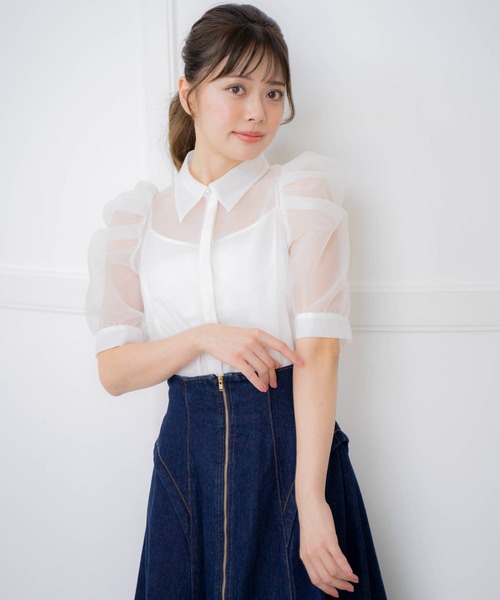 NOELA(ノエラ)の「シアーパワショルシャツ(シャツ/ブラウス・レディース・ピンク/ブラック/オフホワイト・フリー)」の8枚目の写真