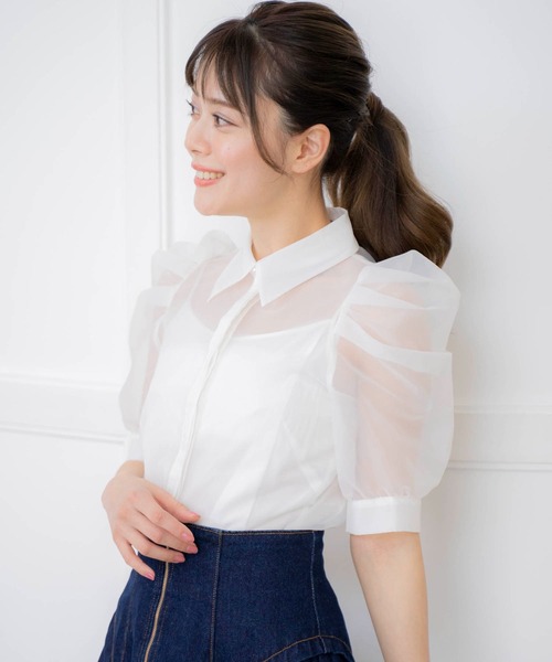 NOELA(ノエラ)の「シアーパワショルシャツ(シャツ/ブラウス・レディース・ピンク/ブラック/オフホワイト・フリー)」の9枚目の写真