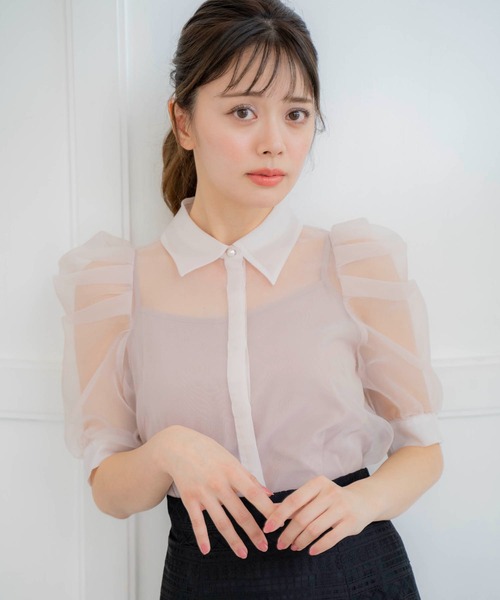 NOELA(ノエラ)の「シアーパワショルシャツ(シャツ/ブラウス・レディース・ピンク/ブラック/オフホワイト・フリー)」の11枚目の写真