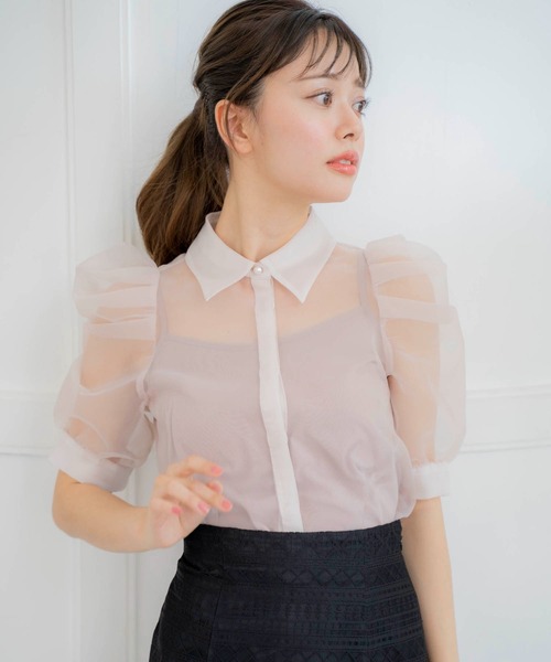 NOELA(ノエラ)の「シアーパワショルシャツ(シャツ/ブラウス・レディース・ピンク/ブラック/オフホワイト・フリー)」の13枚目の写真