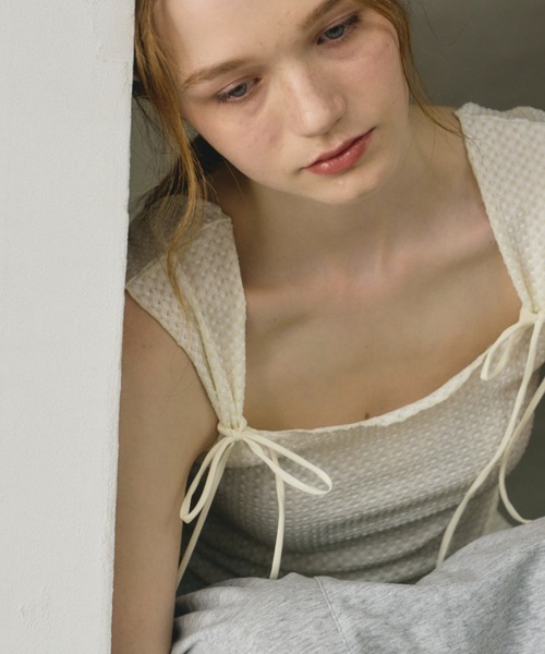 idem（イデム）の「gingham check ribbon tank top/ギンガムチェックタンクトップ（タンクトップ・レディース・ブラック/アイボリー・FREE）」の12枚目の写真