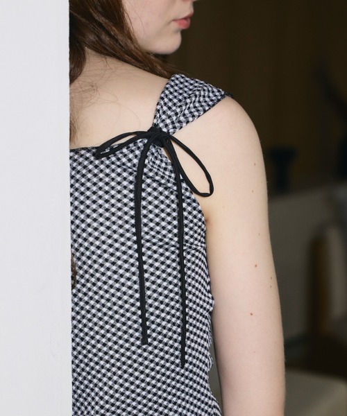idem（イデム）の「gingham check ribbon tank top/ギンガムチェックタンクトップ（タンクトップ・レディース・ブラック/アイボリー・FREE）」の13枚目の写真