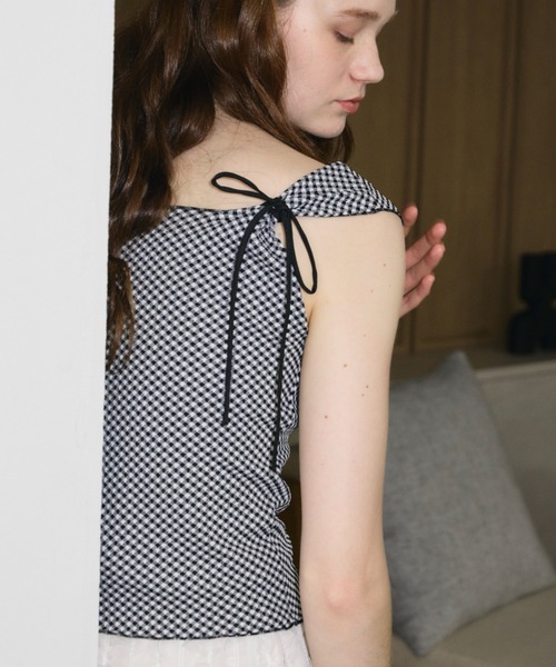 idem（イデム）の「gingham check ribbon tank top/ギンガムチェックタンクトップ（タンクトップ・レディース・ブラック/アイボリー・FREE）」の8枚目の写真