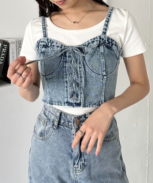 【新品未使用品】MSGM♡リボン♡ビスチェ♡デニム♡キャミソール 新品未使用品】MSGM♡リボン♡ビスチェ♡デニム♡キャミソール