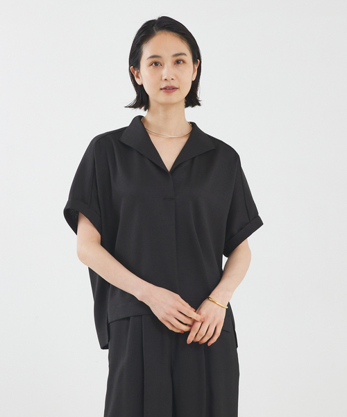 qualite(カリテ)の「【セットアップ対応】リネンライクオープンカラーシャツ(シャツ/ブラウス・レディース・ブラック/ライトブルー/ライトベージュ・38/36)」の5枚目の写真