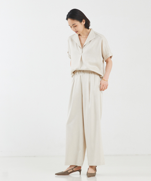 qualite(カリテ)の「【セットアップ対応】リネンライクオープンカラーシャツ(シャツ/ブラウス・レディース・ブラック/ライトブルー/ライトベージュ・38/36)」の8枚目の写真