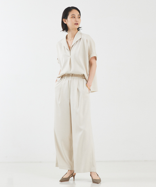 qualite(カリテ)の「【セットアップ対応】リネンライクオープンカラーシャツ(シャツ/ブラウス・レディース・ブラック/ライトブルー/ライトベージュ・38/36)」の9枚目の写真