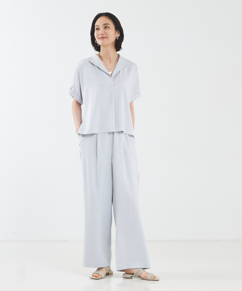 qualite(カリテ)の「【セットアップ対応】リネンライクオープンカラーシャツ(シャツ/ブラウス・レディース・ブラック/ライトブルー/ライトベージュ・38/36)」の13枚目の写真