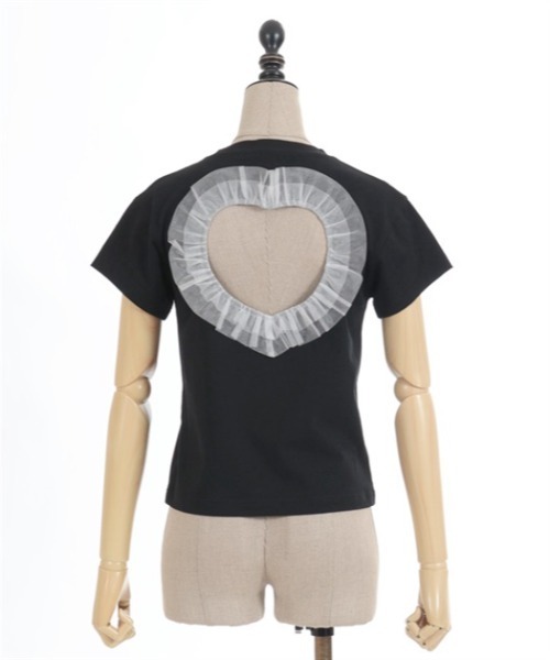 OBLI黒 Tシャツ ハート フリル
