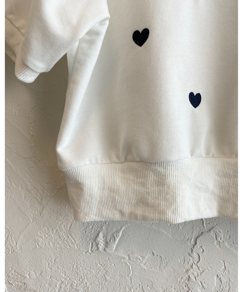 セール】ボリューム袖パフスリーブショート丈半袖ハート刺繍