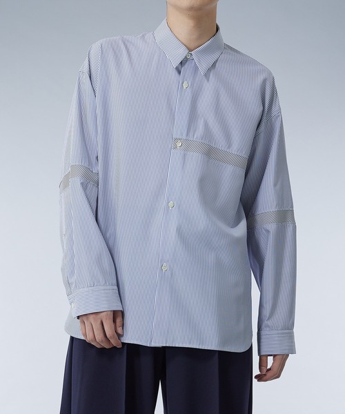 UNITED TOKYO(ユナイテッドトウキョウ)の「バイアスカットストライプシャツ(シャツ/ブラウス・メンズ・ブルー/グレー・1/2)」の4枚目の写真
