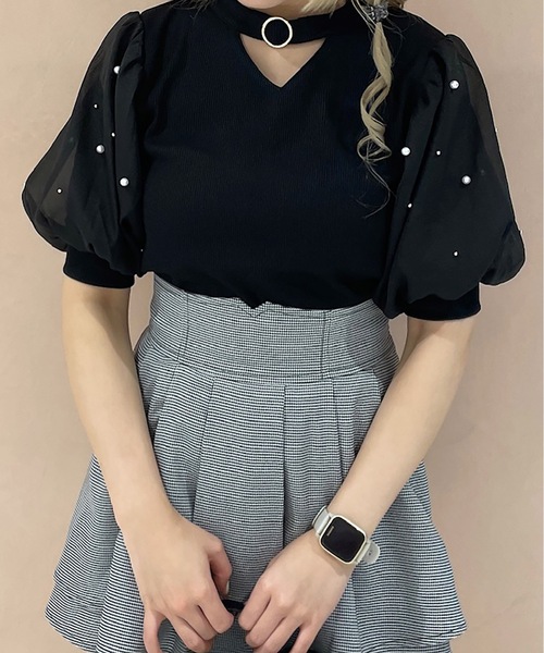 TORTE(トルテ)の「デコルテ開きパールスリーブTOPS(Tシャツ/カットソー・レディース・ブルー/ブラック/ホワイト/ピンク・FREE)」の15枚目の写真