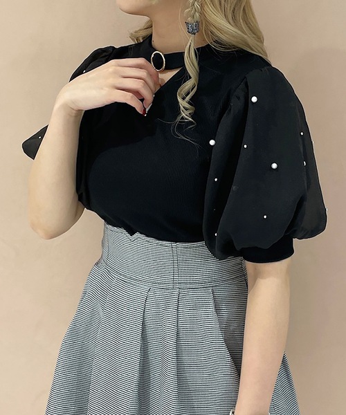 TORTE(トルテ)の「デコルテ開きパールスリーブTOPS(Tシャツ/カットソー・レディース・ブルー/ブラック/ホワイト/ピンク・FREE)」の16枚目の写真