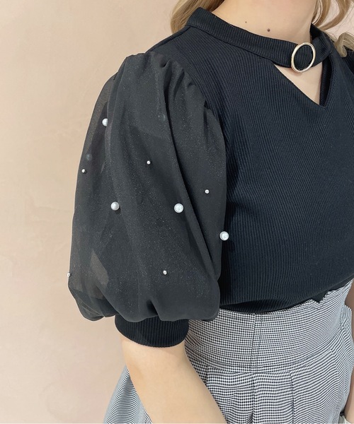 TORTE(トルテ)の「デコルテ開きパールスリーブTOPS(Tシャツ/カットソー・レディース・ブルー/ブラック/ホワイト/ピンク・FREE)」の22枚目の写真