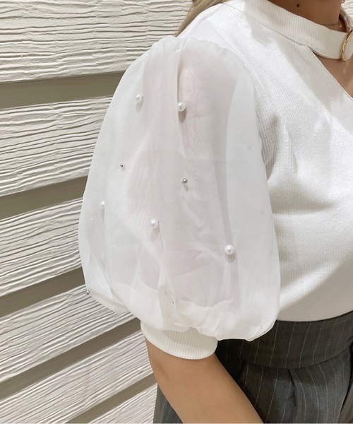 TORTE(トルテ)の「デコルテ開きパールスリーブTOPS(Tシャツ/カットソー・レディース・ブルー/ブラック/ホワイト/ピンク・FREE)」の13枚目の写真
