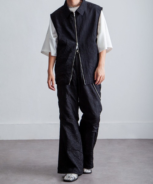 NILWAY（ニルウェイ）の「ワッシャーデザインダブルジップノースリーブシャツベスト（ベスト・メンズ・ブラック/グレー・MEDIUM/LARGE）」の5枚目の写真