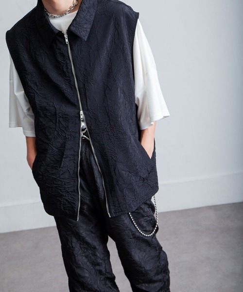 NILWAY（ニルウェイ）の「ワッシャーデザインダブルジップノースリーブシャツベスト（ベスト・メンズ・ブラック/グレー・MEDIUM/LARGE）」の22枚目の写真